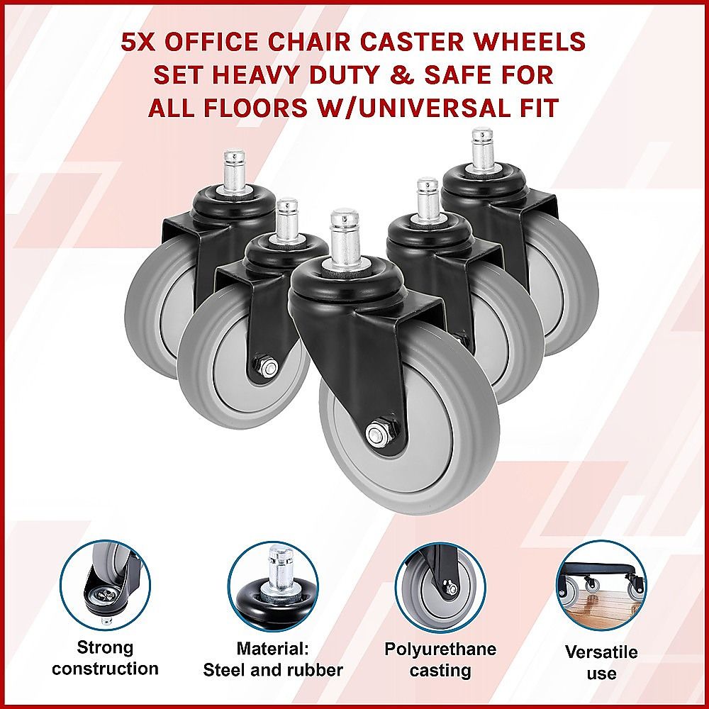Office Chair Caster Wheels Set of 5 - Heavy Duty & Safe for All Floors with Universal Fit