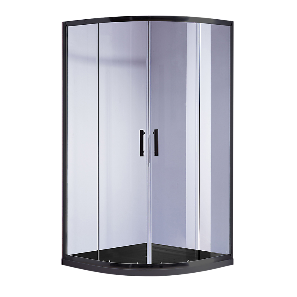 Shower Screen 90x90cm Rounded Sliding 6mm Curved with Base - Black
