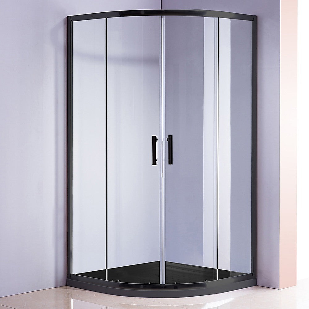 Shower Screen 90x90cm Rounded Sliding 6mm Curved with Base - Black