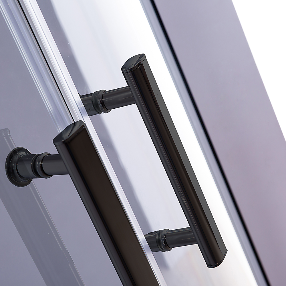 Shower Screen 90x90cm Rounded Sliding 6mm Curved with Base - Black