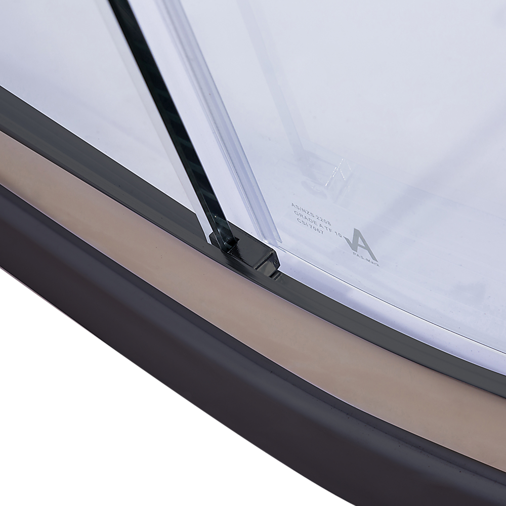 Shower Screen 90x90cm Rounded Sliding 6mm Curved with Base - Black