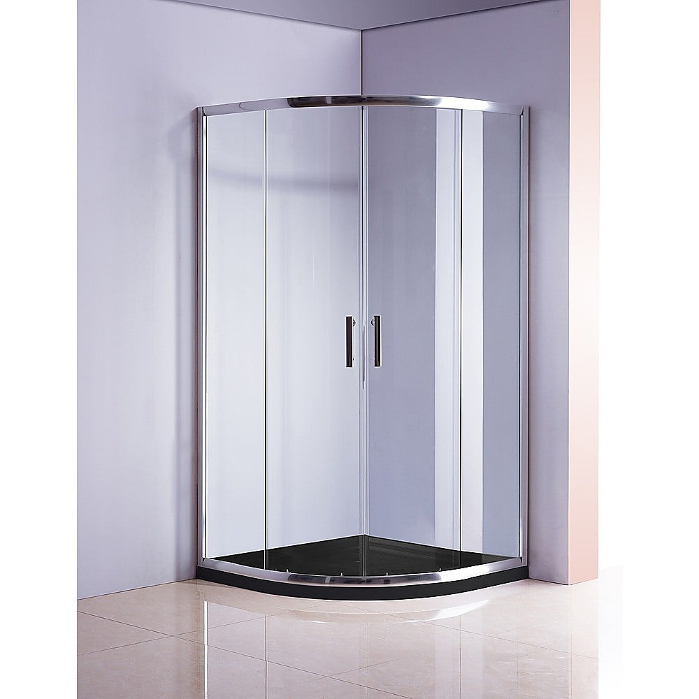 Shower Screen 100x100CM Chrome Rounded Sliding 6mm Curved with Black Base