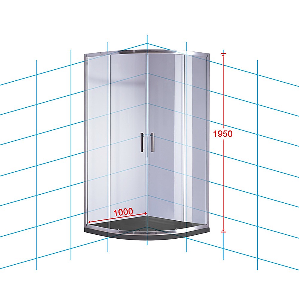 Shower Screen 100x100CM Chrome Rounded Sliding 6mm Curved with Black Base