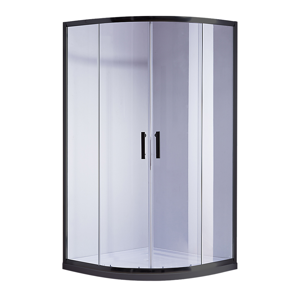 Sliding Curved Shower Screen 90 x 90cm Rounded 6mm with White Base - Black
