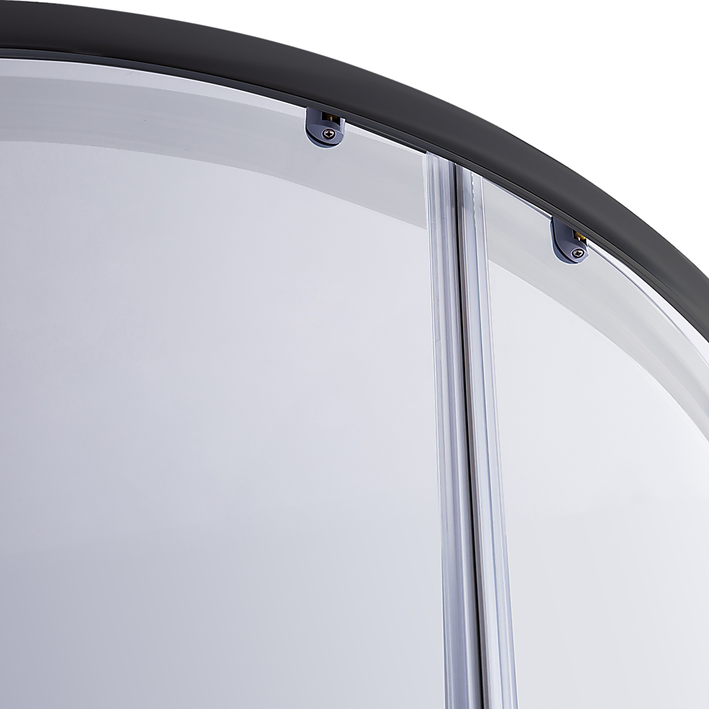 Sliding Curved Shower Screen 90 x 90cm Rounded 6mm with White Base - Black