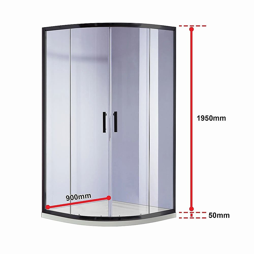 Sliding Curved Shower Screen 90 x 90cm Rounded 6mm with White Base - Black