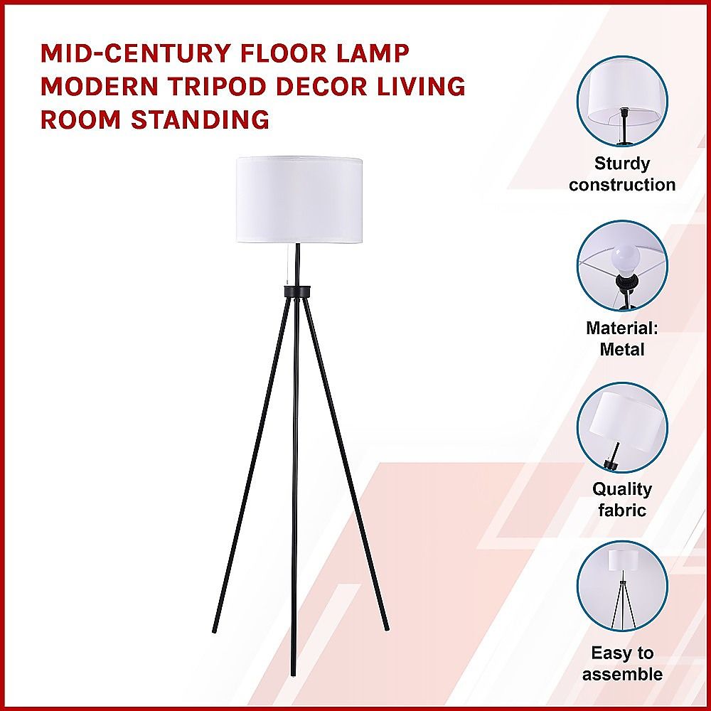 Floor Lamp Mid-Century Modern Tripod Decor Living Room Standing