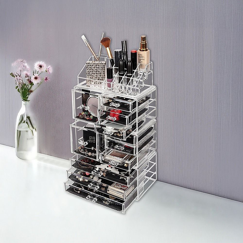 Cosmetic Organizer 11 Drawers Clear Acrylic Tower for Jewelry Luxury Storage Cabinet
