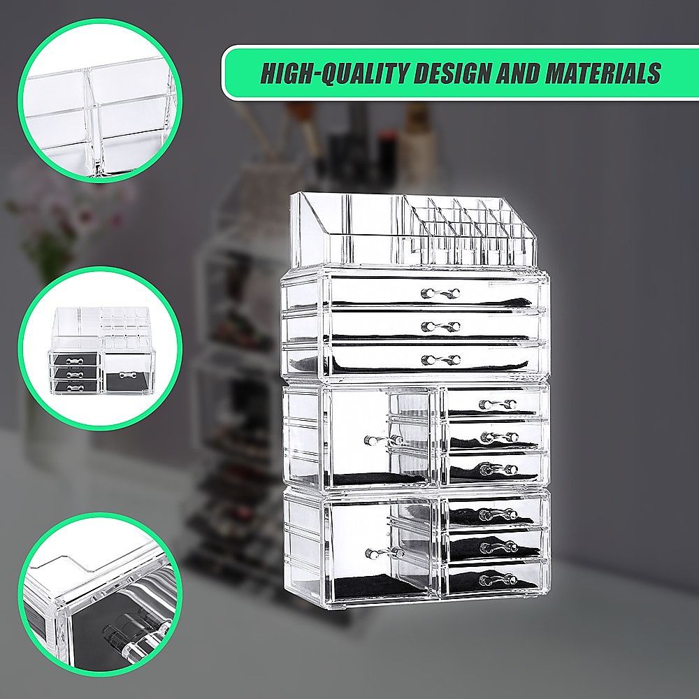 Cosmetic Organizer 11 Drawers Clear Acrylic Tower for Jewelry Luxury Storage Cabinet