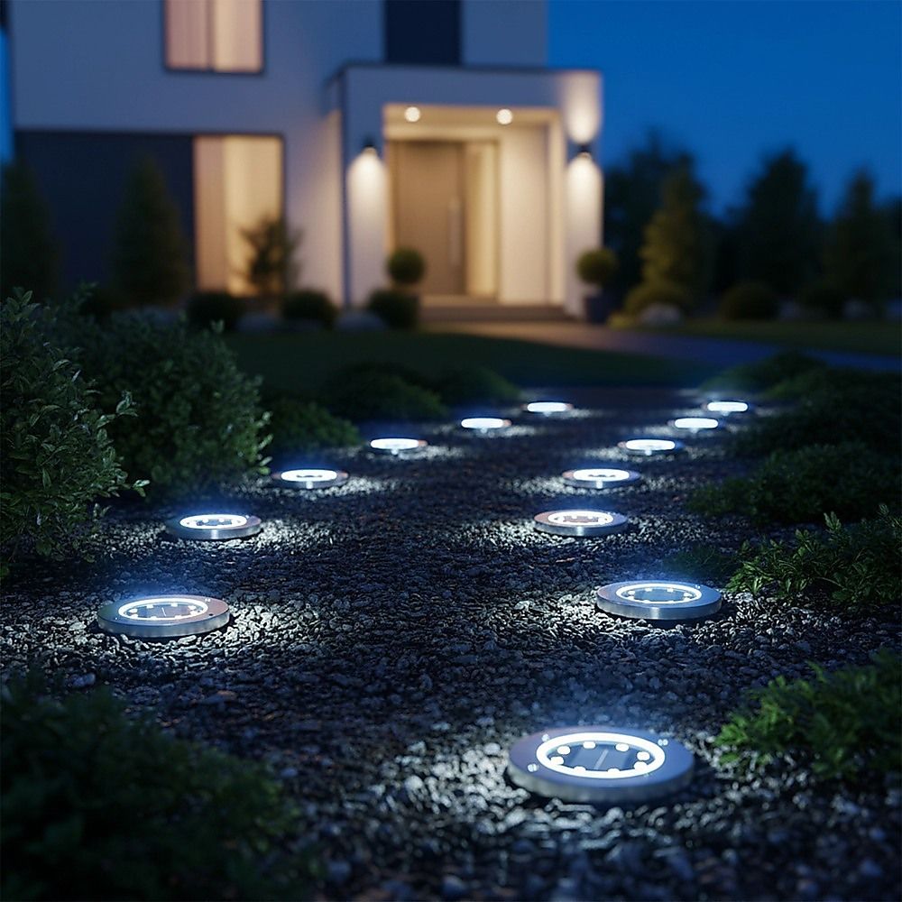 Solar Powered LED Inground Buried Recessed Lights 12x for Garden, Outdoor, Deck Path