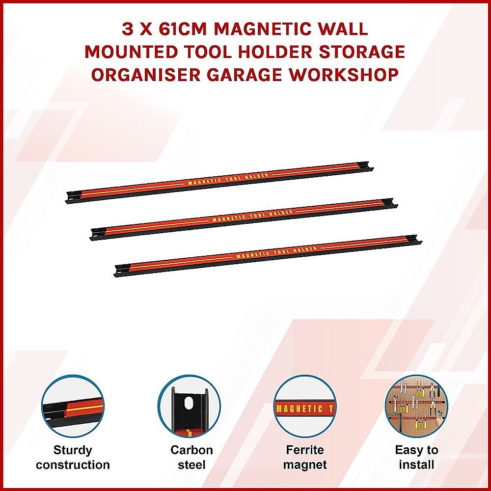 Magnetic Wall Mounted Tool Holder Storage Organizer 3x 61cm for Garage Workshop