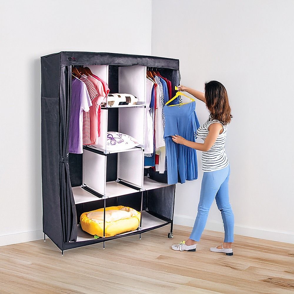 Portable Clothes Closet Large Canvas Wardrobe Storage Organizer with Shelves