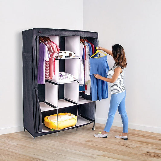 Portable Clothes Closet Large Canvas Wardrobe Storage Organizer with Shelves