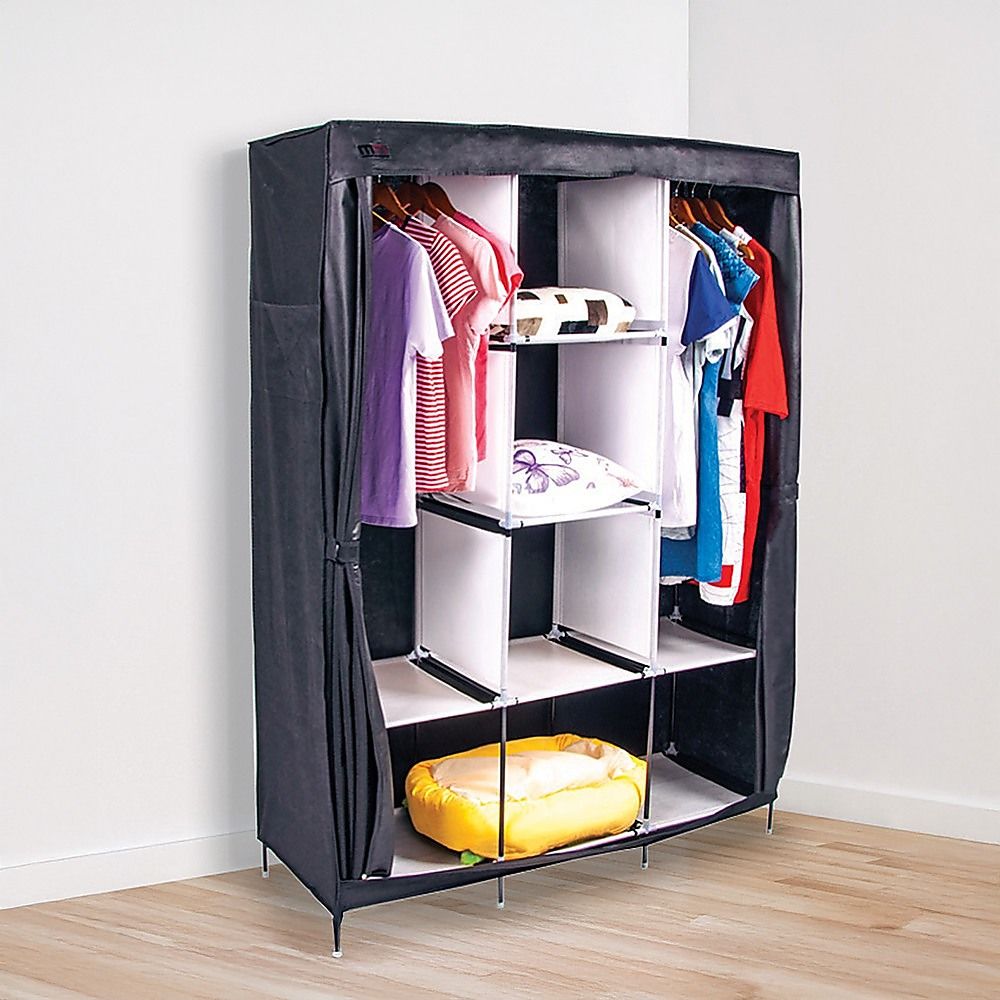 Portable Clothes Closet Large Canvas Wardrobe Storage Organizer with Shelves