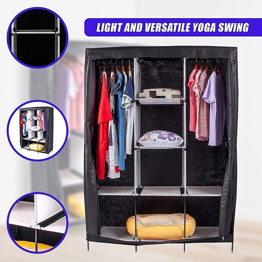 Portable Clothes Closet Large Canvas Wardrobe Storage Organizer with Shelves