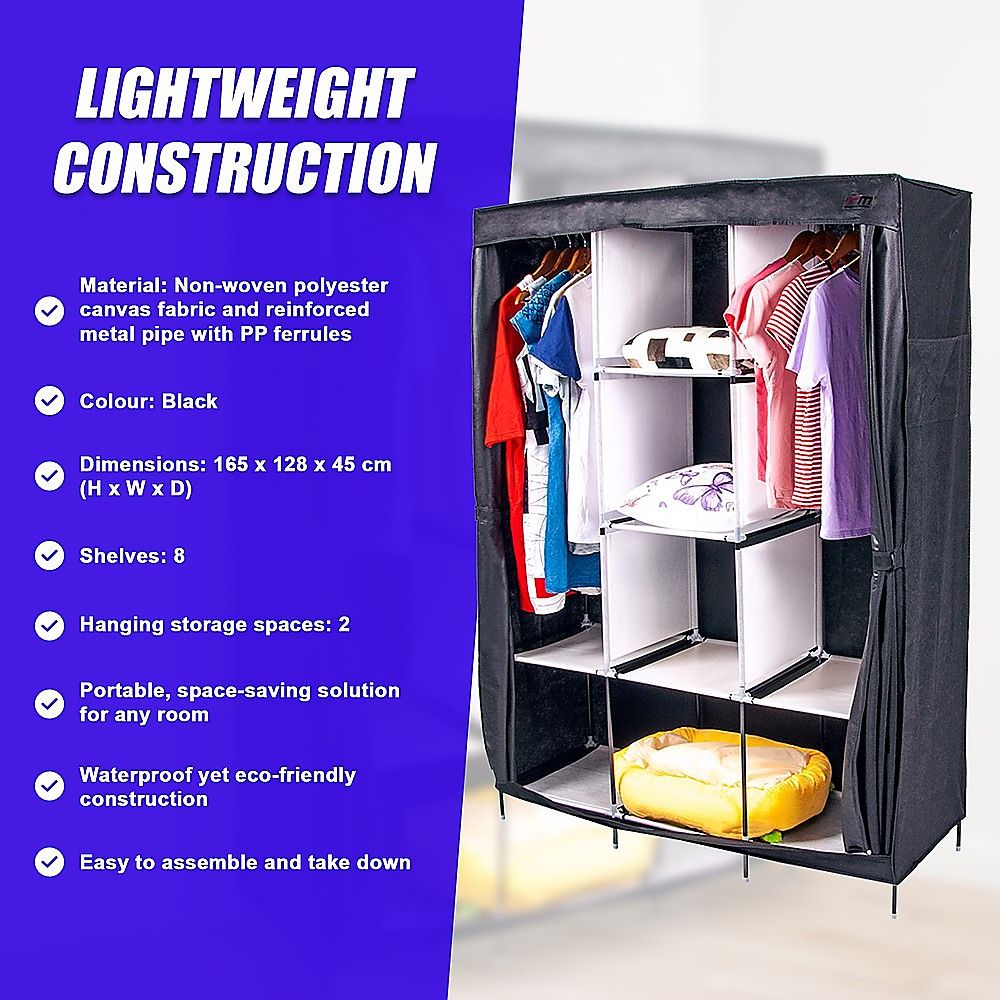 Portable Clothes Closet Large Canvas Wardrobe Storage Organizer with Shelves