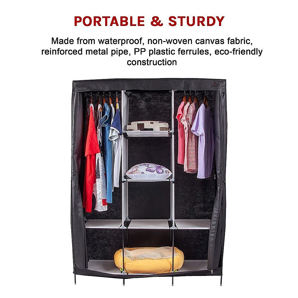 Portable Clothes Closet Large Canvas Wardrobe Storage Organizer with Shelves