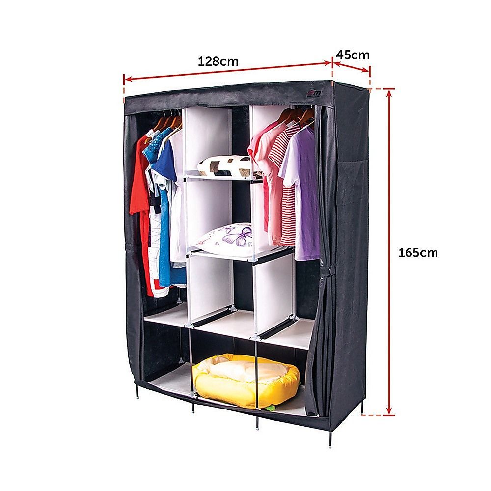 Portable Clothes Closet Large Canvas Wardrobe Storage Organizer with Shelves