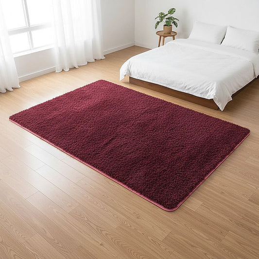Large Shaggy Floor Rug 200x140cm for Bedroom & Living Room - Burgundy
