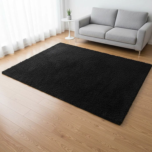 Large Shaggy Floor Rug 200x140cm for Bedroom & Living Room - Black