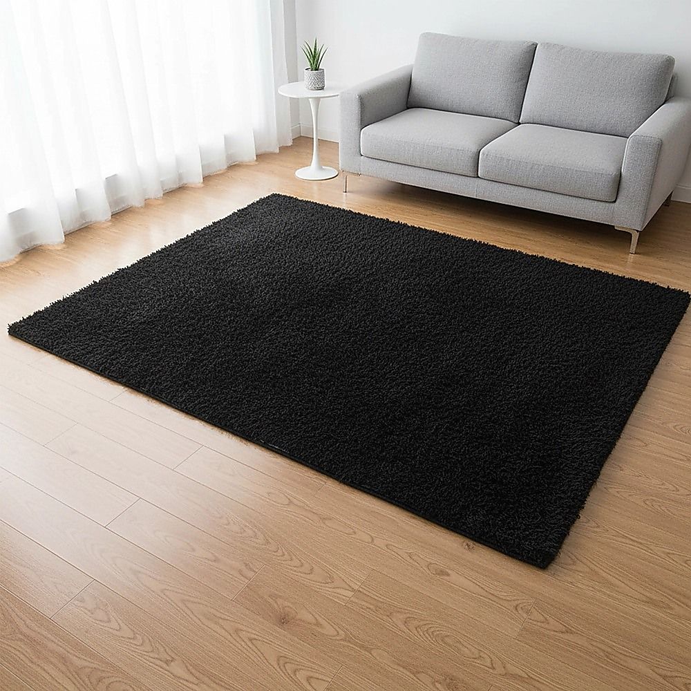 Large Shaggy Floor Rug 200x140cm for Bedroom & Living Room - Black