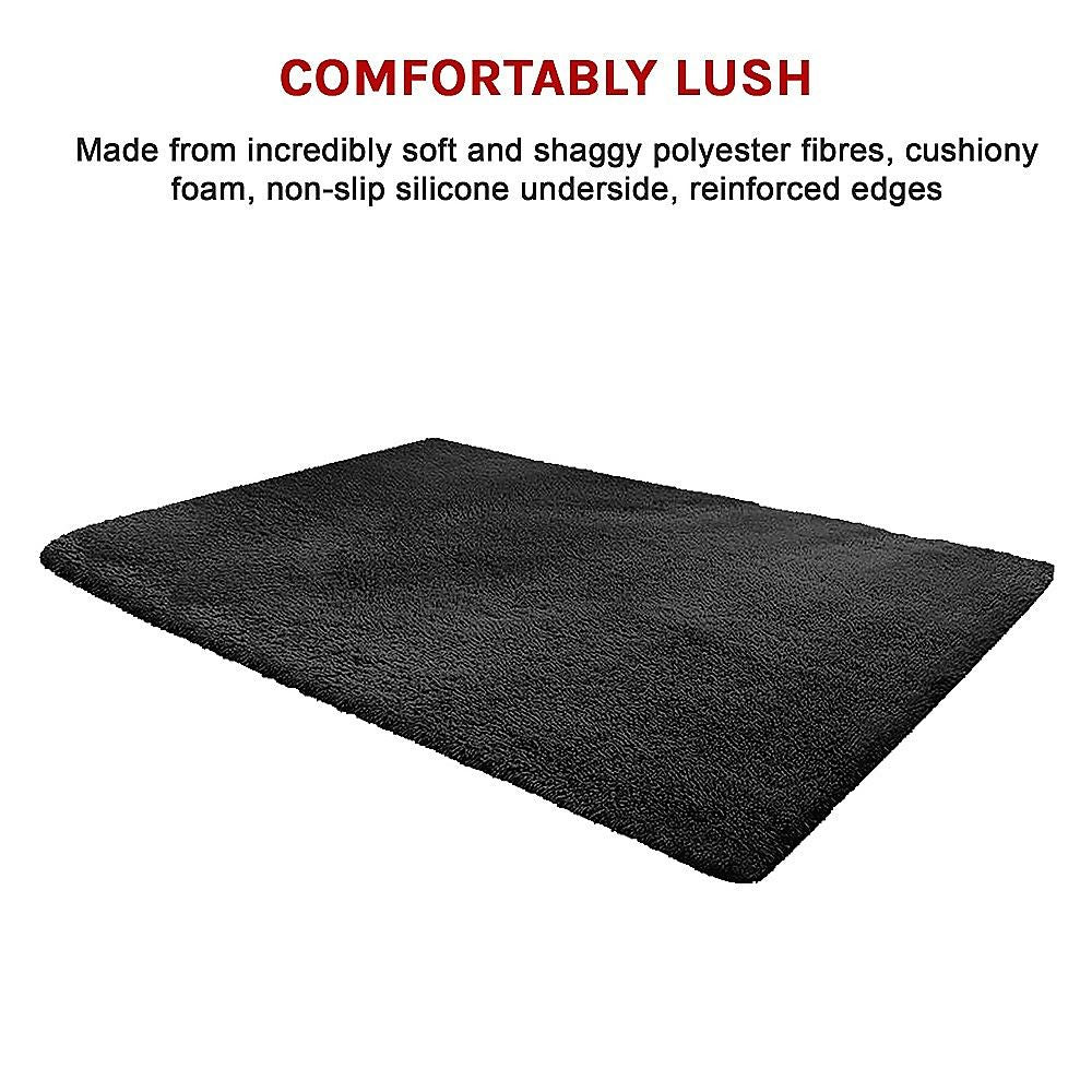 Large Shaggy Floor Rug 200x140cm for Bedroom & Living Room - Black