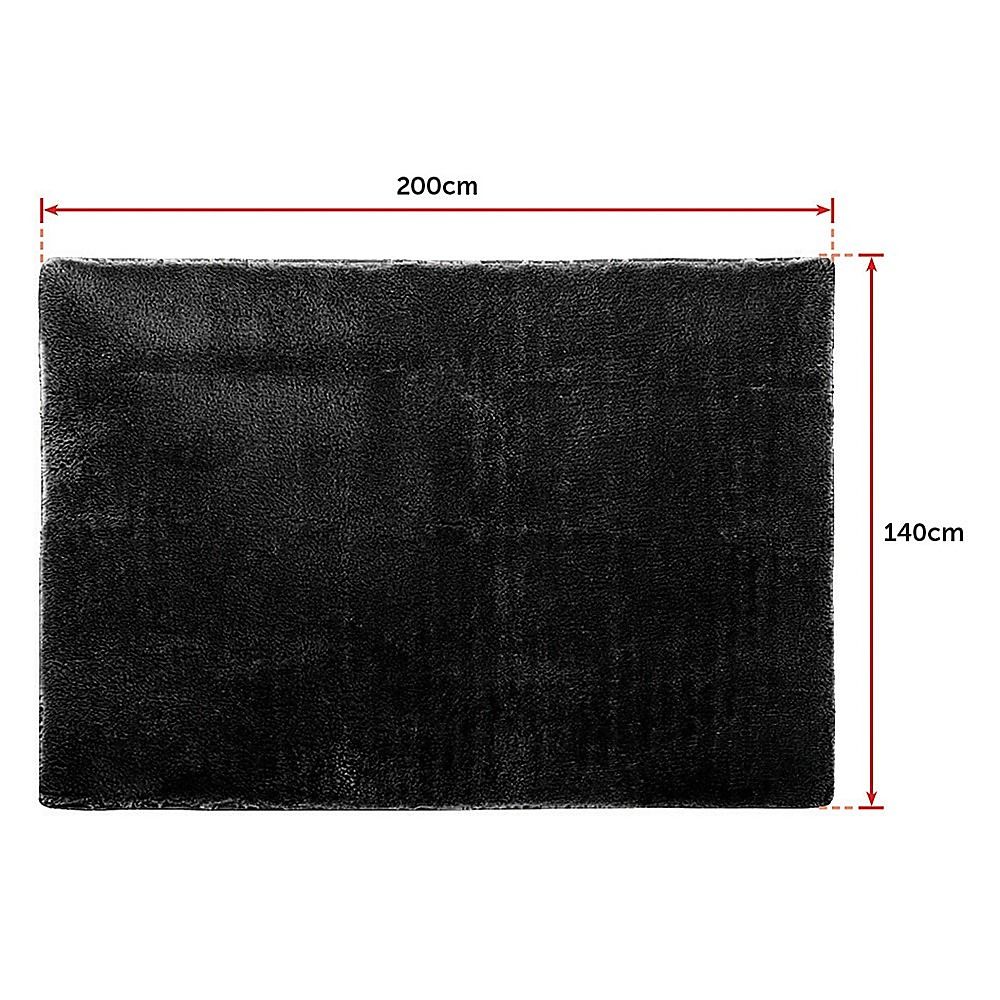 Large Shaggy Floor Rug 200x140cm for Bedroom & Living Room - Black