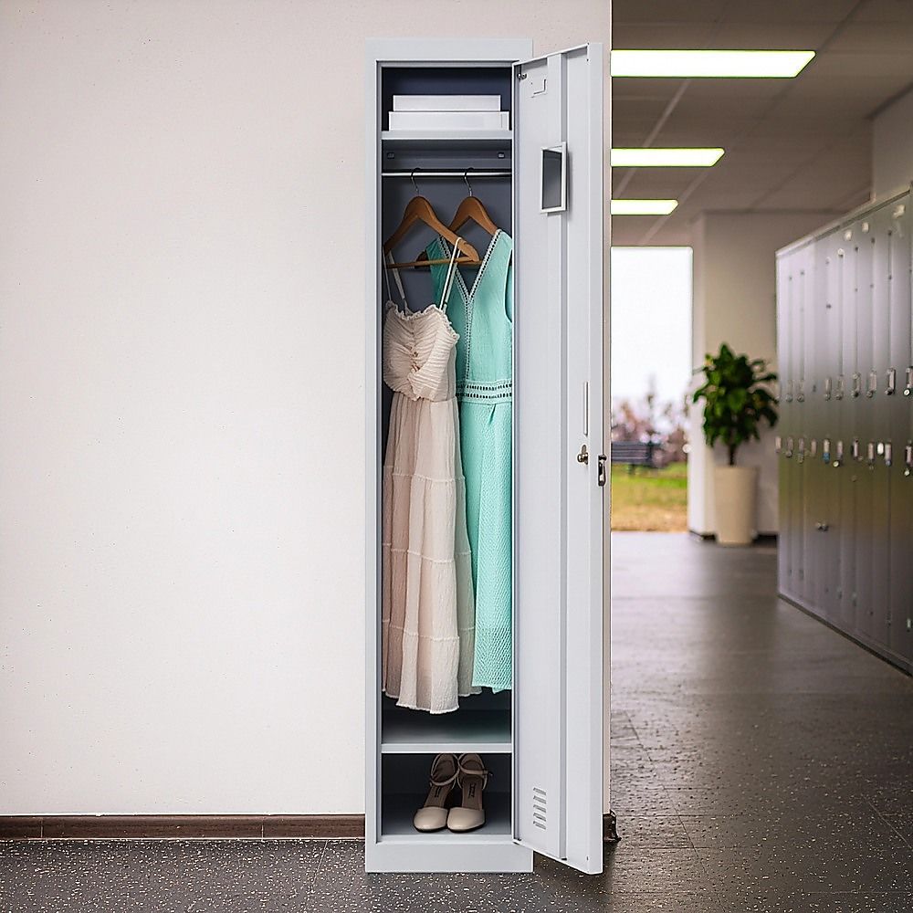 Office Gym Shed Clothing Locker Cabinet One-Door Standard Lock - Grey