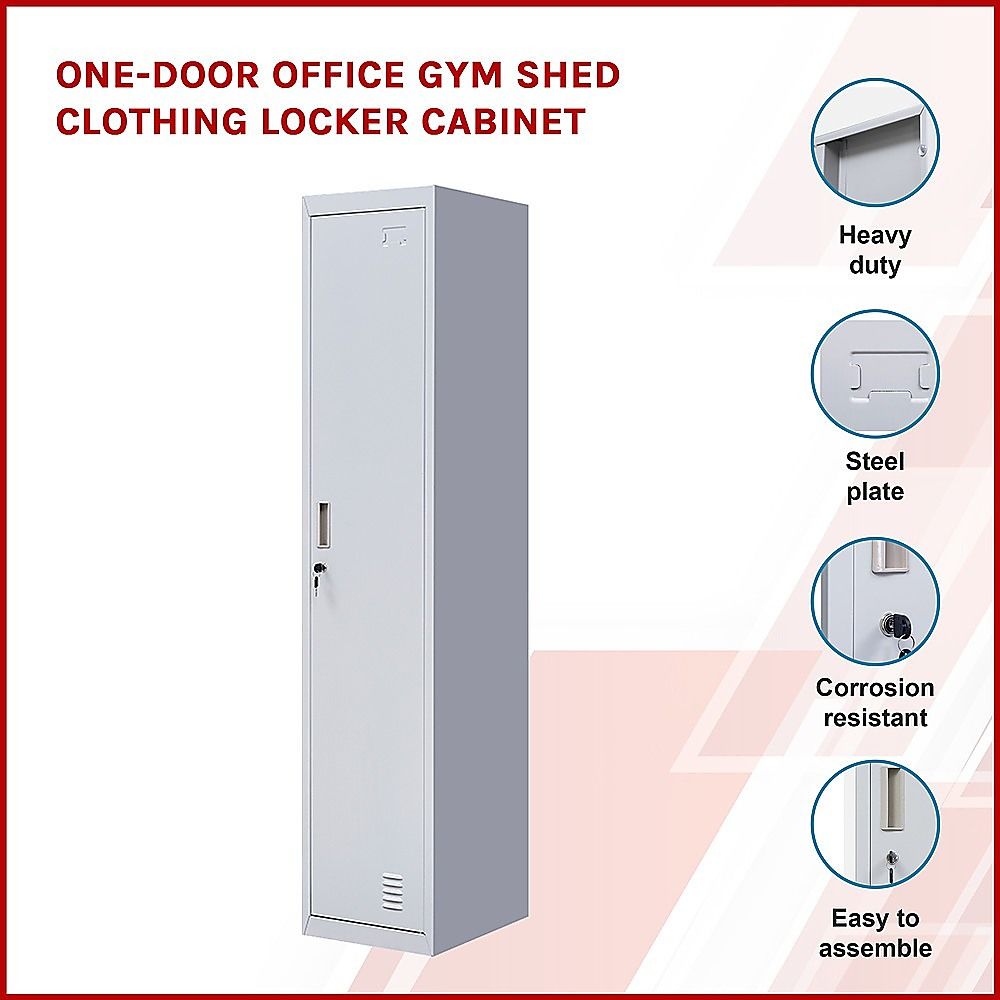 Office Gym Shed Clothing Locker Cabinet One-Door Standard Lock - Grey