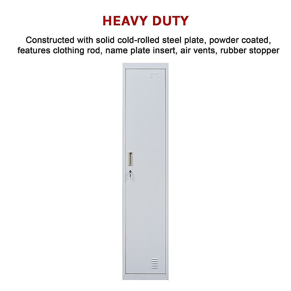 Office Gym Shed Clothing Locker Cabinet One-Door Standard Lock - Grey