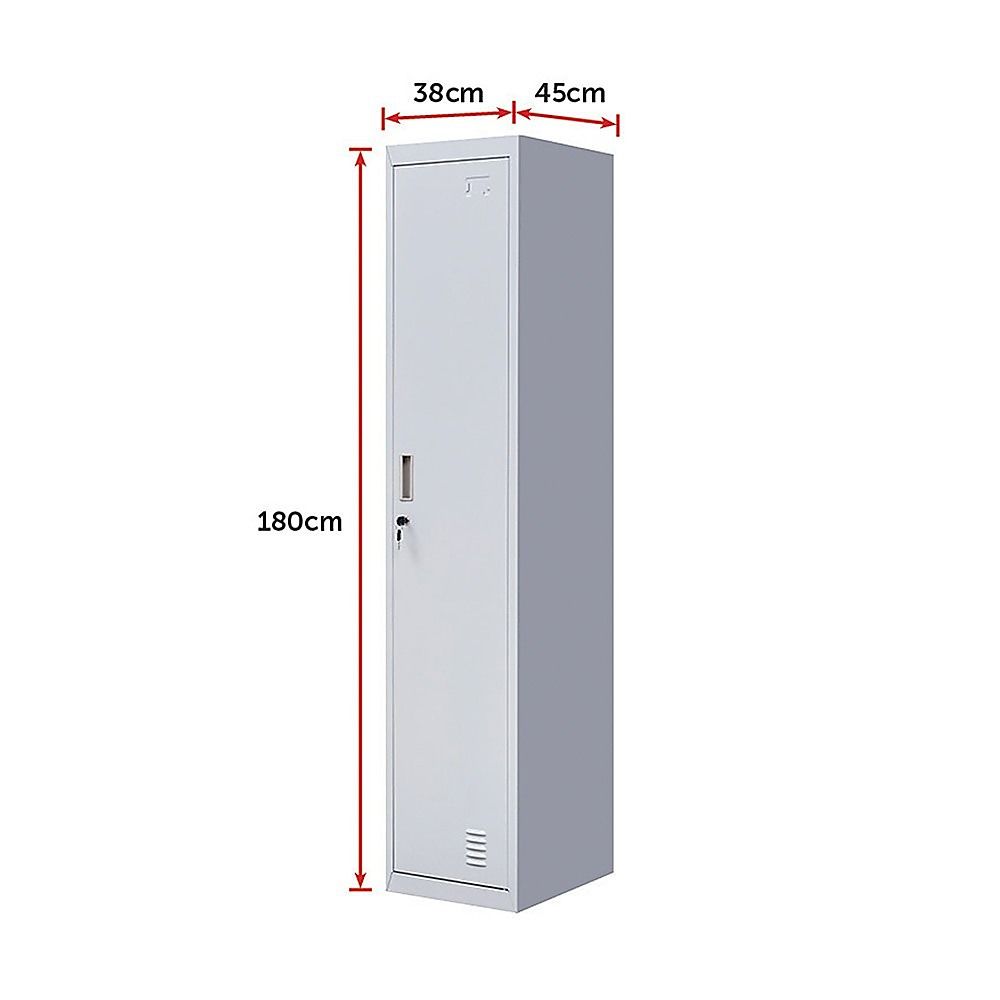 Office Gym Shed Clothing Locker Cabinet One-Door Standard Lock - Grey