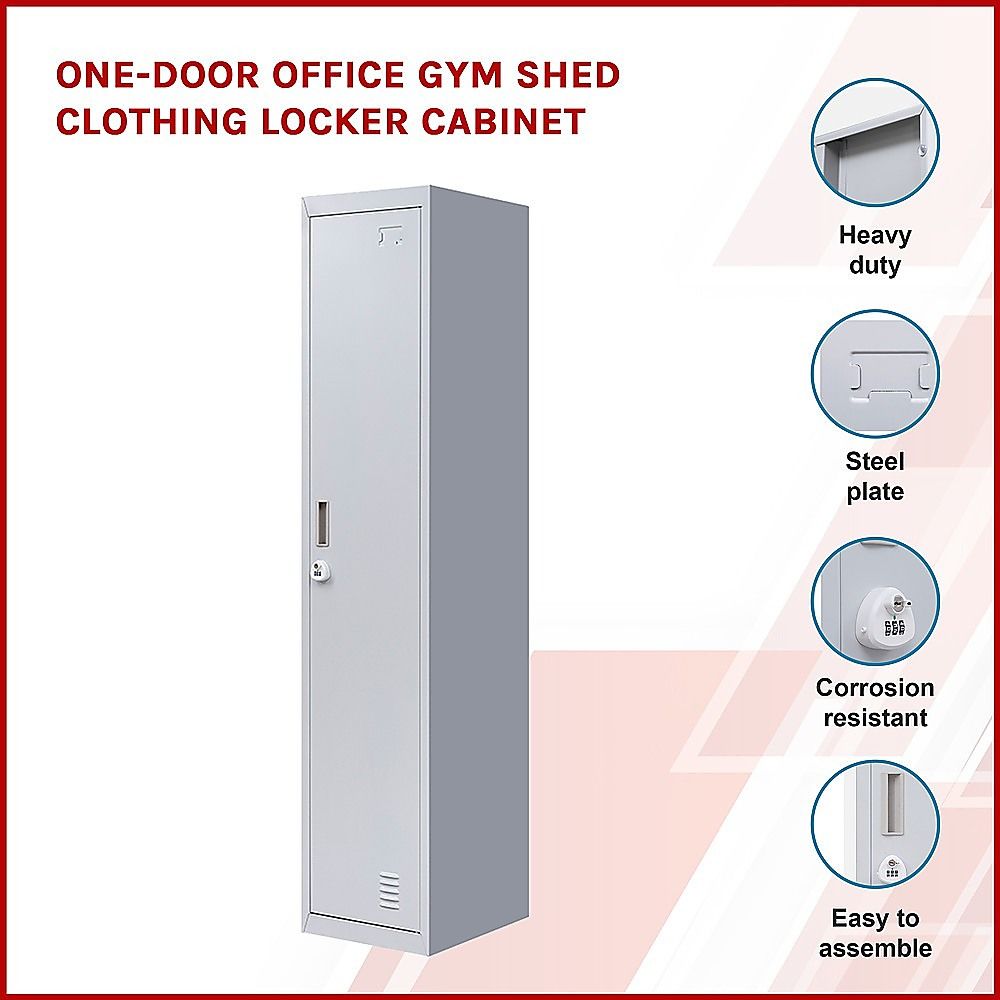 Clothing Locker Cabinet 3-Digit Combination Lock One-Door Office Gym Shed - Grey