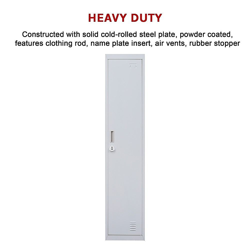 Clothing Locker Cabinet 3-Digit Combination Lock One-Door Office Gym Shed - Grey