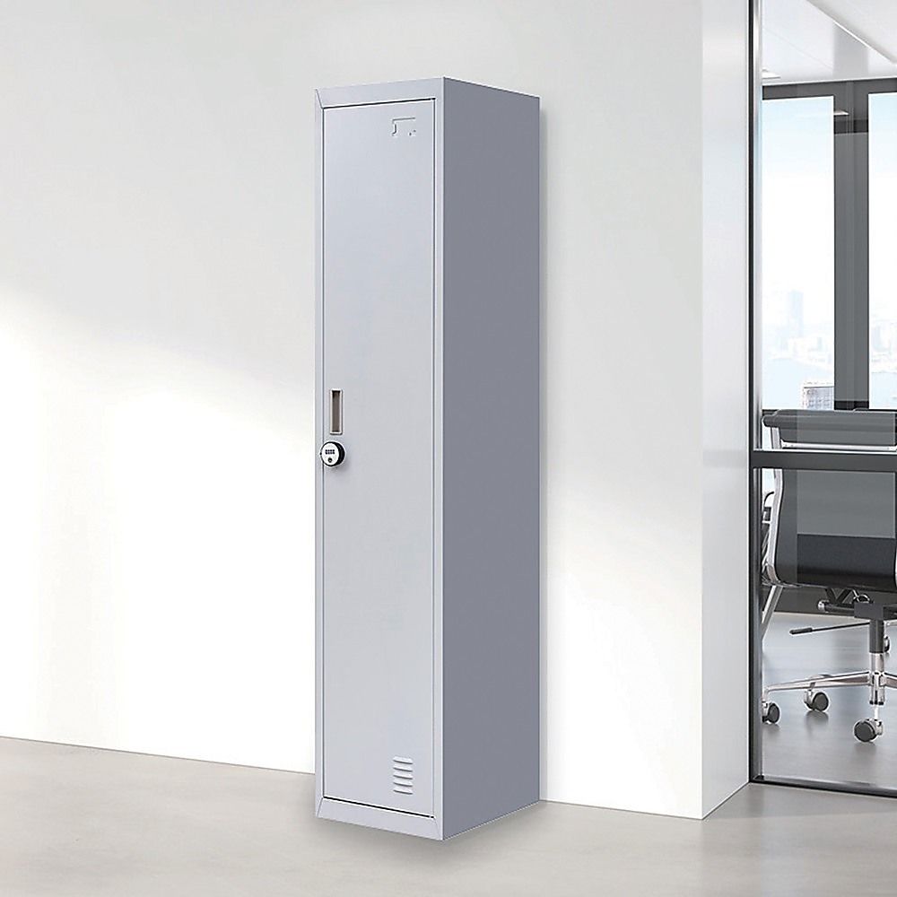 Clothing Locker Cabinet 4-Digit Combination Lock One-Door Office Gym Shed - Grey