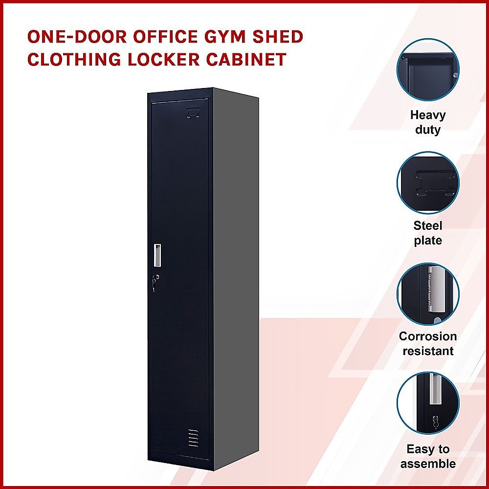 Clothing Locker Cabinet Standard Lock One-Door Office Gym Shed - Black