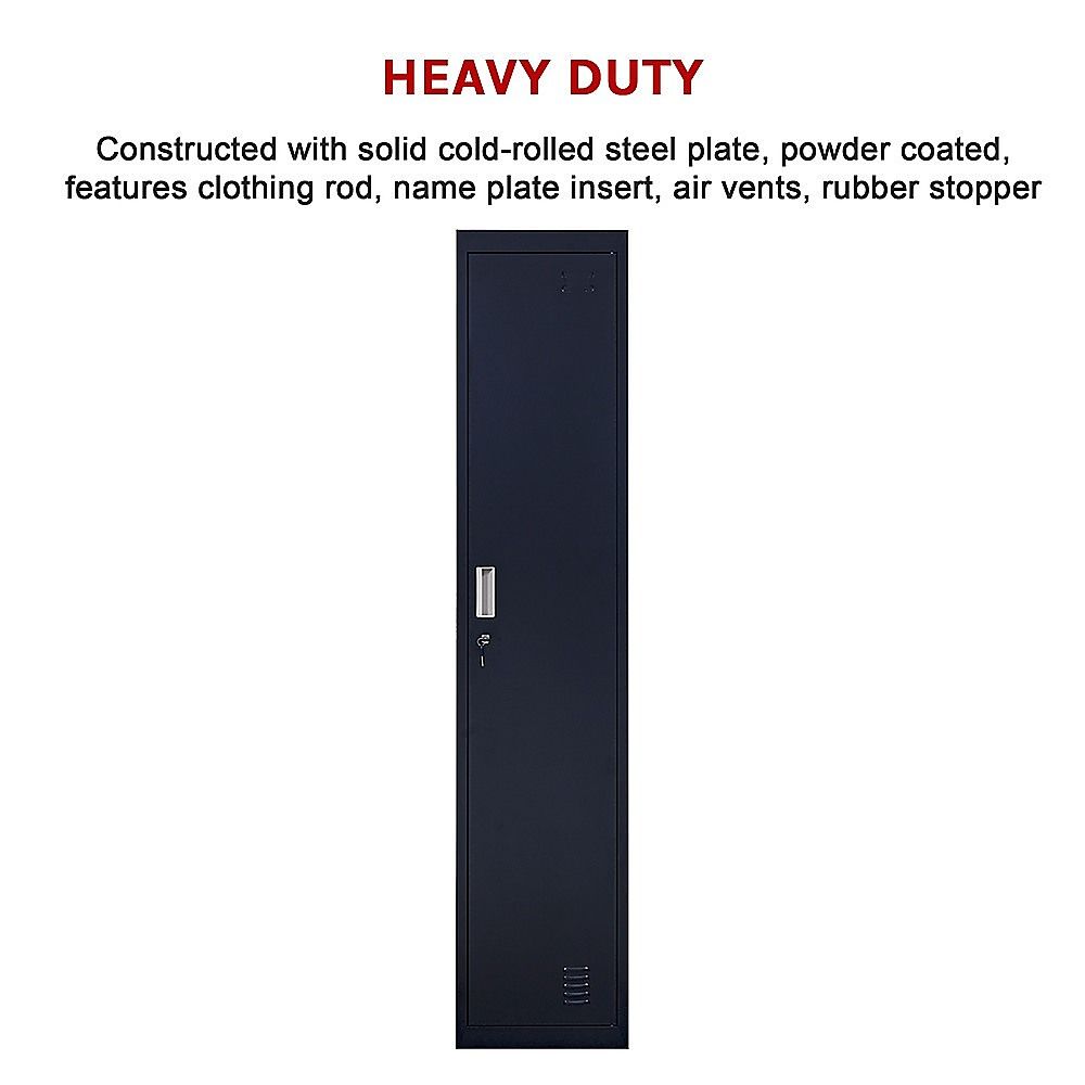 Clothing Locker Cabinet Standard Lock One-Door Office Gym Shed - Black