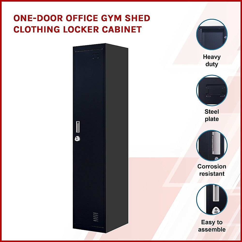 Clothing Locker Cabinet 3-Digit Combination Lock One-Door Office Gym Shed - Black