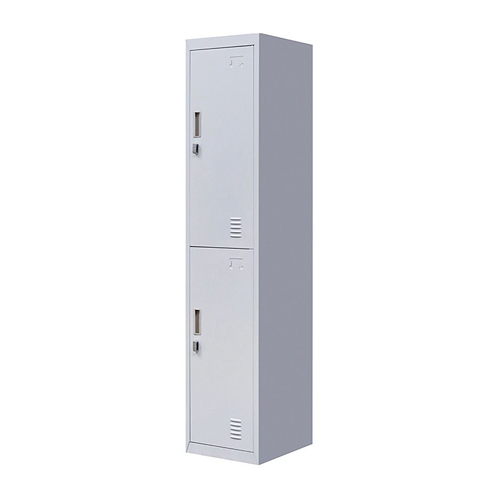Padlock-Operated Lock 2-Door Vertical Locker for Office Gym Shed School Storage - Grey