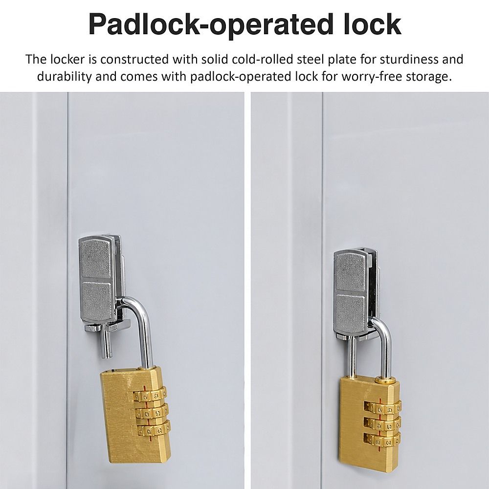 Padlock-Operated Lock 2-Door Vertical Locker for Office Gym Shed School Storage - Grey