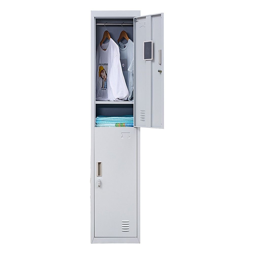 Padlock-Operated Lock 2-Door Vertical Locker for Office Gym Shed School Storage - Grey