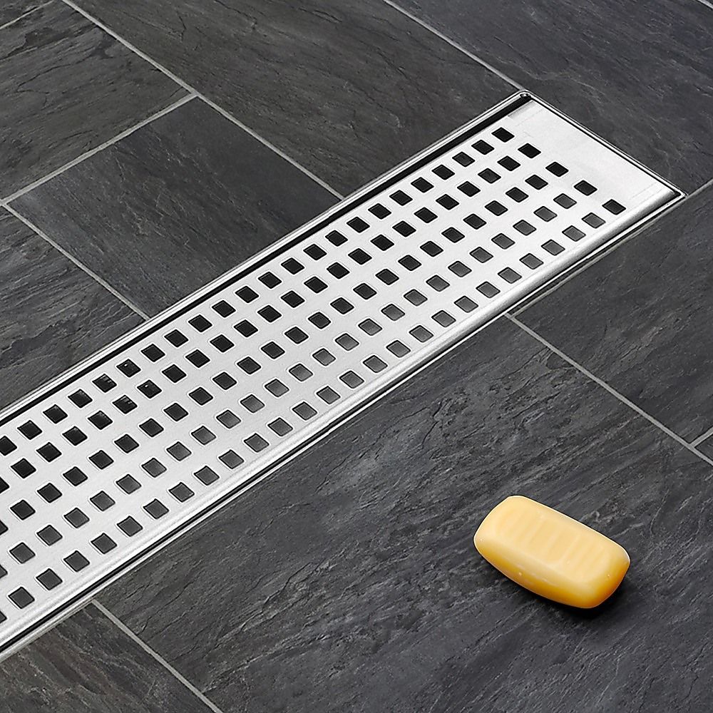 Bathroom Shower Grate Drain 900mm Stainless Steel with Center Outlet & Square Pattern