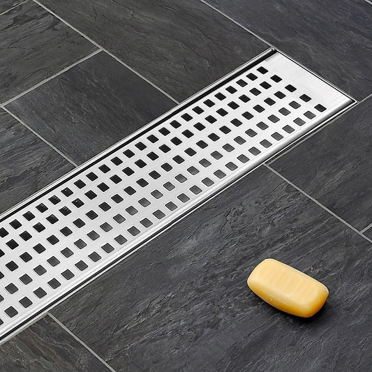 Bathroom Shower Grate Drain 900mm Stainless Steel with Center Outlet & Square Pattern