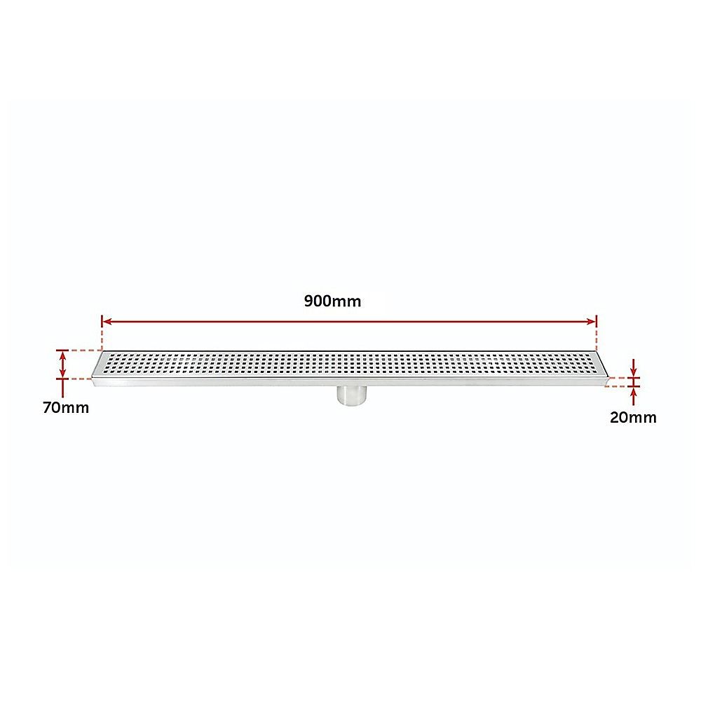 Bathroom Shower Grate Drain 900mm Stainless Steel with Center Outlet & Square Pattern