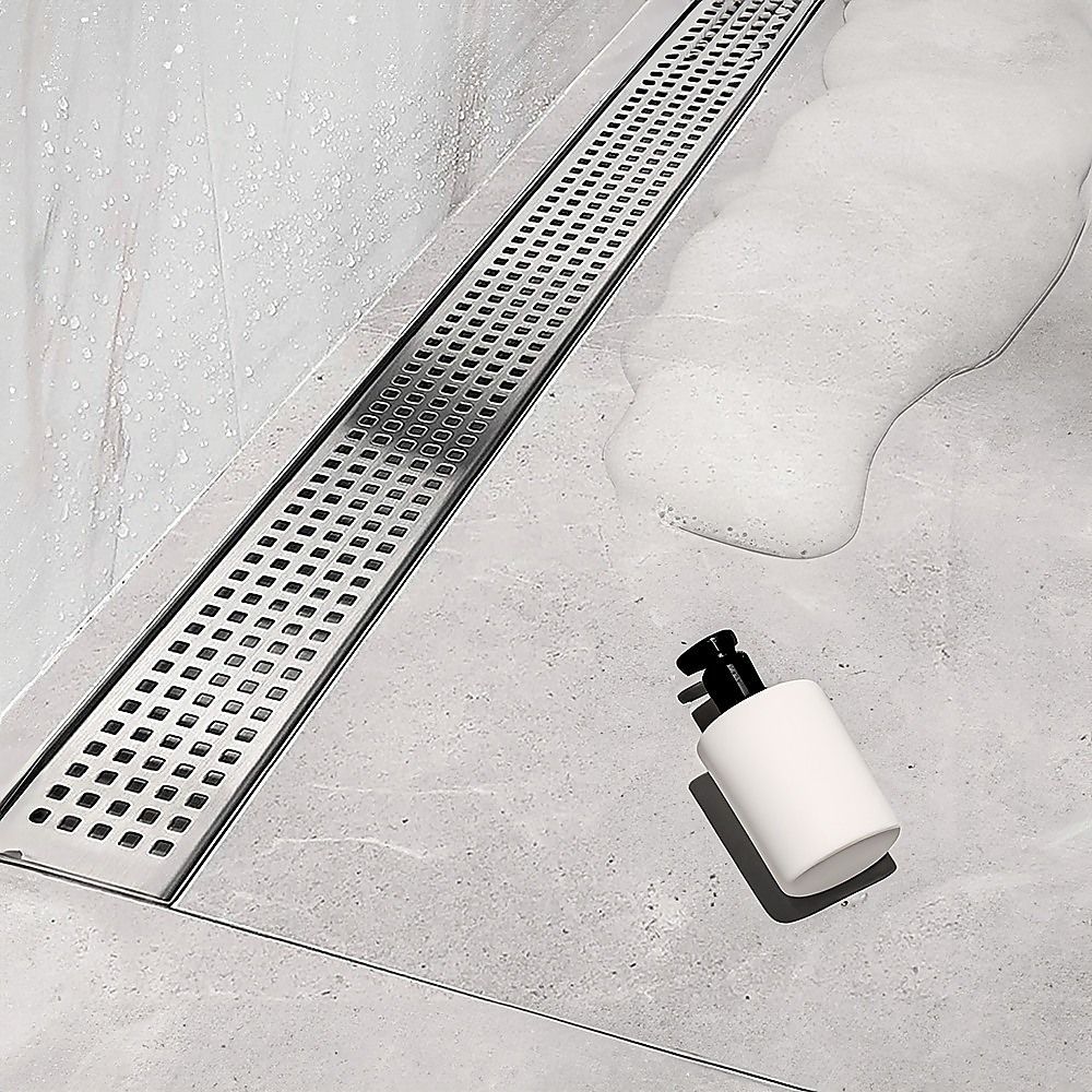 Bathroom Shower Stainless Steel Grate Drain 1200mm with Centre Outlet Floor Waste Square Pattern