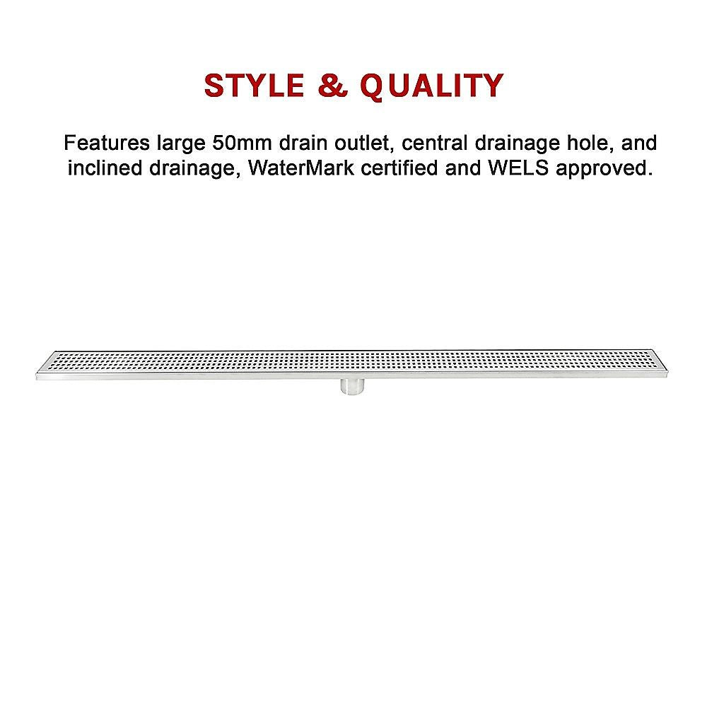 Bathroom Shower Stainless Steel Grate Drain 1200mm with Centre Outlet Floor Waste Square Pattern