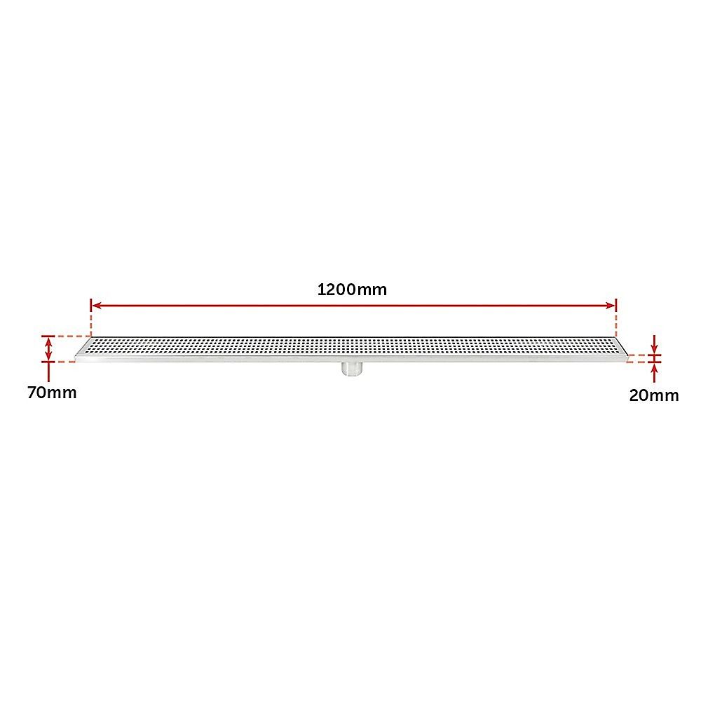 Bathroom Shower Stainless Steel Grate Drain 1200mm with Centre Outlet Floor Waste Square Pattern