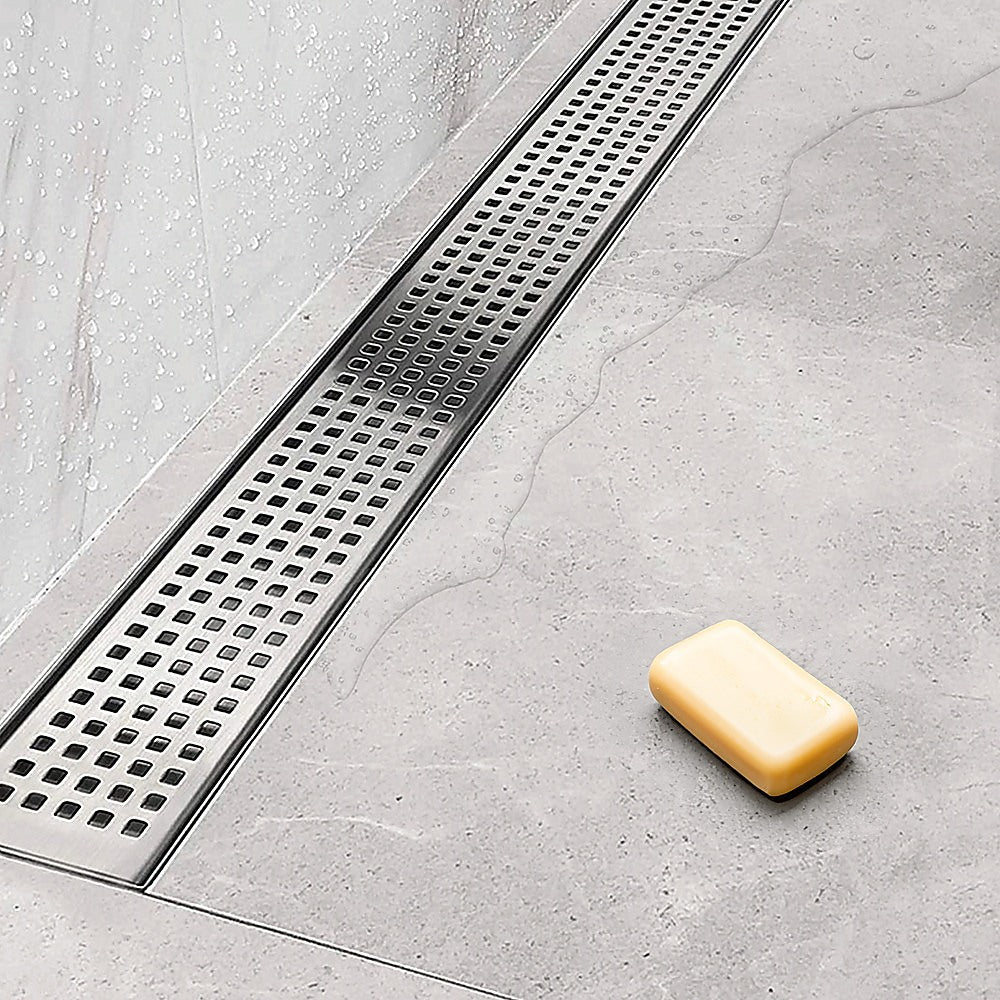 Bathroom Shower Stainless Steel Grate Drain 1200mm with Centre Outlet Floor Waste Square Pattern
