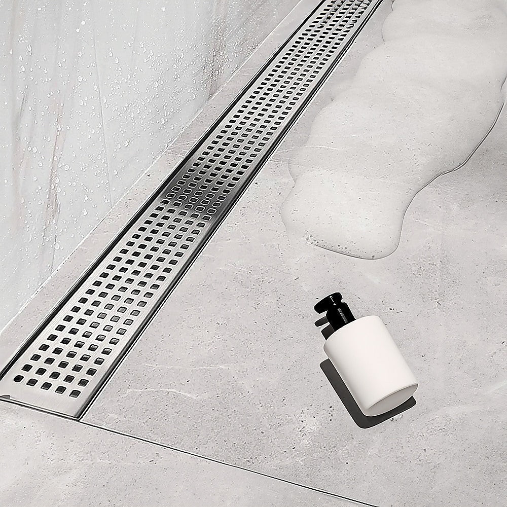 Bathroom Shower Stainless Steel Grate Drain 1200mm with Centre Outlet Floor Waste Square Pattern