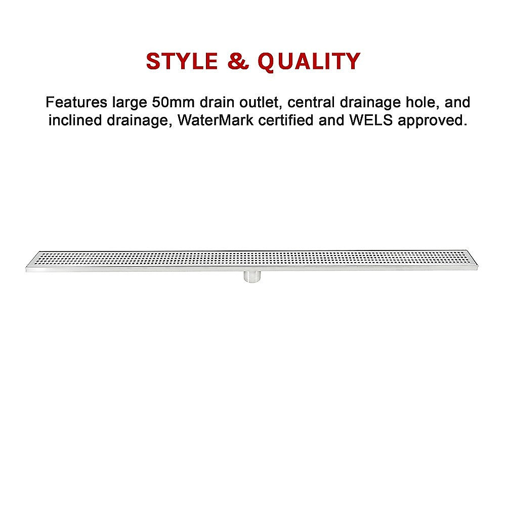 Bathroom Shower Stainless Steel Grate Drain 1200mm with Centre Outlet Floor Waste Square Pattern