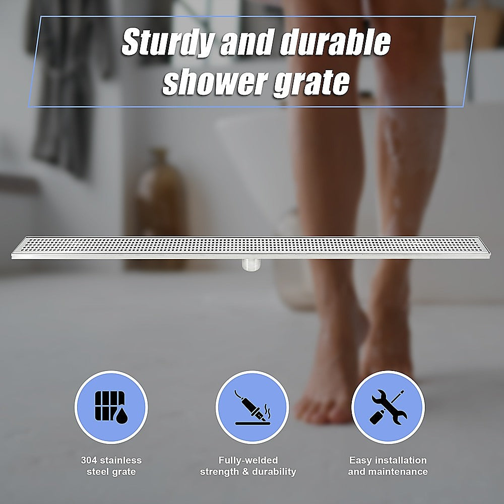 Bathroom Shower Stainless Steel Grate Drain 1200mm with Centre Outlet Floor Waste Square Pattern